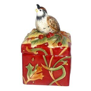 Fitz & Floyd Handcrafted Ceramic Trinket Box Quail Finial Red Multicolor Vintage
